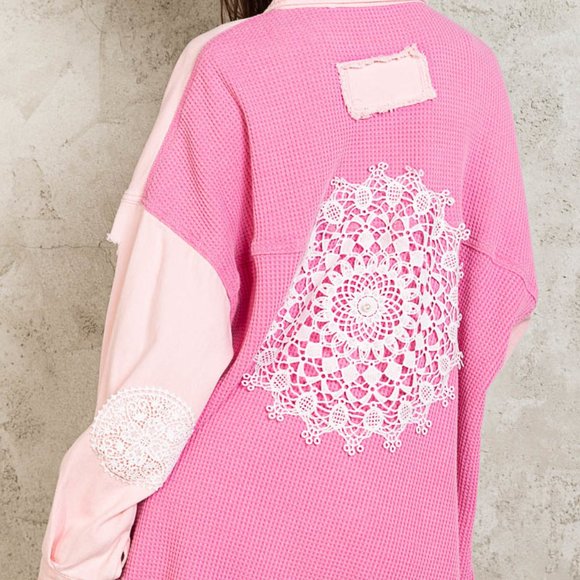 NEW, POL, Powder Pink Distressed Shacket - Picture 2 of 5